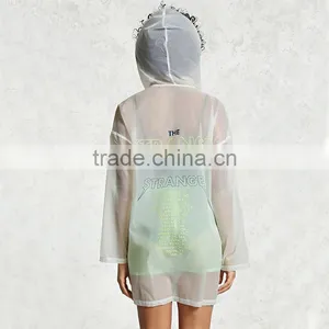 Lightweight Outdoor Waterproof Rain Hoodie Ladies Transparent Nylon Jackets thumbnail-3