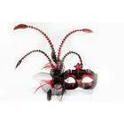 Carnival Red Feather Masquerade Masks Unique With Craft Flower for Lady thumbnail-1