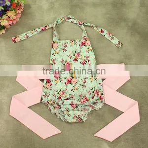 Girl's Flower Printing Wide Stapped Romper for Baby thumbnail-3
