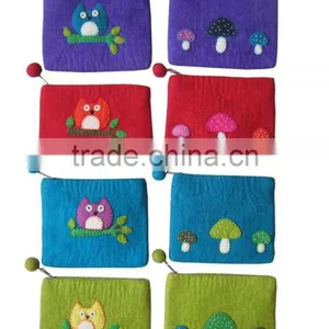 Nepal Made Soft Wool Felted Owl & Mushroom Design Mobile & Coin Purse thumbnail-1