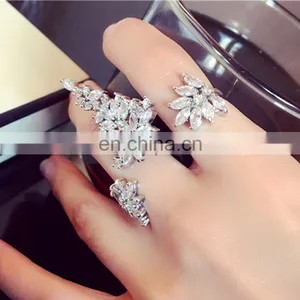 Exaggerated Feathers Zircon Ring Rhinestone Fashion Ladies Temperament Opening Ring thumbnail-2