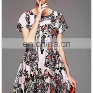 High Quality Short Sleeve Rayon Cute Print Dress for 2016 Summer thumbnail-3