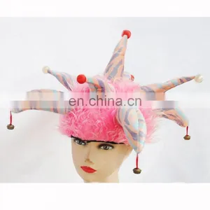 MCH-1166 Wholesale Party Carnival Funny Plush Adult Shiny Women Pink Jester Clown Foam Hats With Bells for Adults thumbnail-1