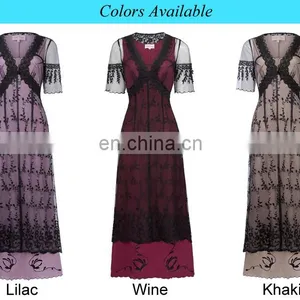 Belle Poque Sexy Women's Retro Vintage Half Sleeve V-Neck Lace Victorian Style Dress BP000247-3 thumbnail-6