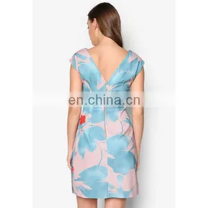 Latest Women Clothing High Quality Cap Sleeve Print Side Ruched Dresses for Women thumbnail-4