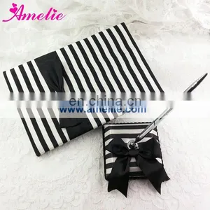 White and Black Stripe Wedding Guest Book thumbnail-1