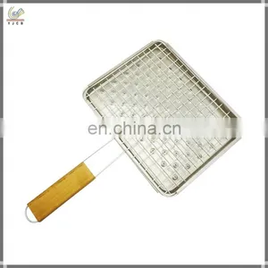 2017 Customized Logo Hot Sell Square Portable Bbq Tools Stainless Steel Bbq Grill With Wood Handle thumbnail-1