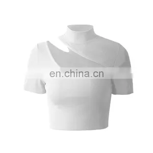 Hot Selling Women Sexy Cut Out t Shirt Crop Top thumbnail-4