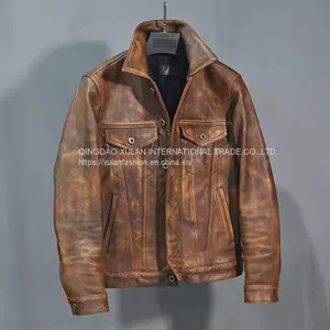 2021NEW FASHION WASHED MEN'S GENUINE COWSKIN LEATHER JACKET FACTORY HOT SALE thumbnail-5