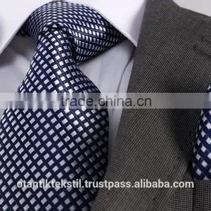 Dark Blue White Checked Necktie Set With Pocket Square, Neck Tie, Corbata, Gravate, Krawatte, Cravatta, Fashion Tie thumbnail-1