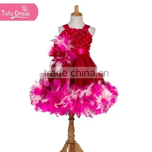 Turquoise Feather Dress With Feather Flowers Pageant Holiday Dress thumbnail-1