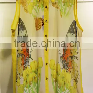 New Style 2014 Butterfly Flower Printed Chiffon Blouse thumbnail-1