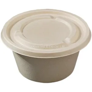 500ml Eco Friendly Biodegradable Food Packaging Salad Round Sugarcane Bagasse Paper Pulp Bowl With Lid (300/CS) thumbnail-2