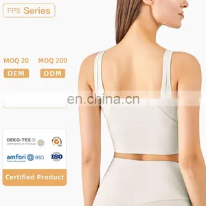 Eco Yoga Bra Ribbed Square Back Yoga Sports Bra Wear Gym Clothing Womens Fitness Top thumbnail-1