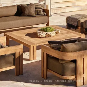 Solid Teak Wood Outdoor Dining Set, Weatherproof Patio Table & Armchair Set With Cushions for Villa Poolside & Garden thumbnail-2