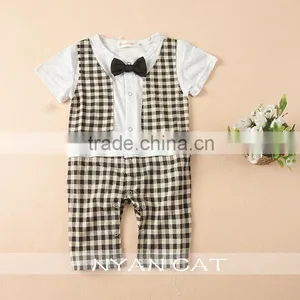 2016 Summer Baby Boy Handsome Modeling Fake Vest Kids Boy Tie Bow Baby Romper Children Boy Junpsuits thumbnail-2