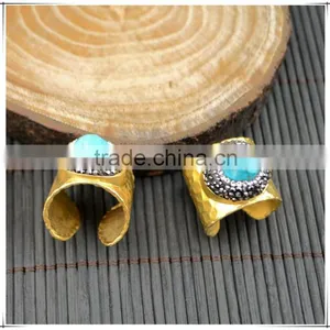 LFD-001R ~ Gold Plated Druzy Faceted Turquoise Stone Pave Rhinestone Crystal Rings For Women Jewelry Finding thumbnail-4