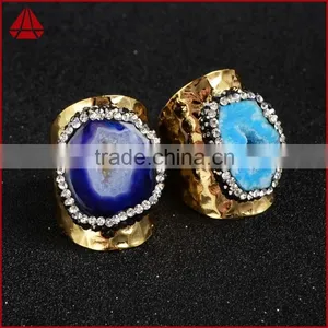 Wholesale Crystal Rhinestone Paved Gemstone Rings Adjustable Size Oval Shape Gemstone Rings thumbnail-3