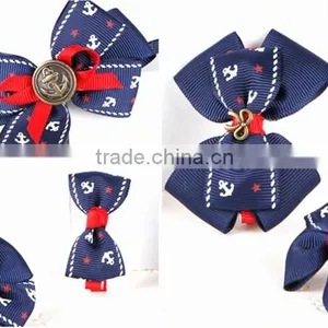 Nautical Anchor Printed Navy Blue Grosgrain Ribbon for Hair Bow, Packing, Decoration thumbnail-4