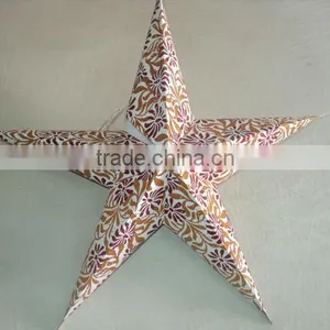 Red Glitter Printed Paper Star Lanterns New thumbnail-1