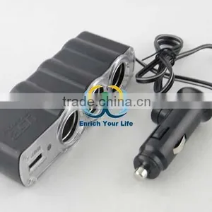 New PL12V3US Plug In Car 1 TO 3 Cigarette Lighter Multiplier With USB Charger thumbnail-1