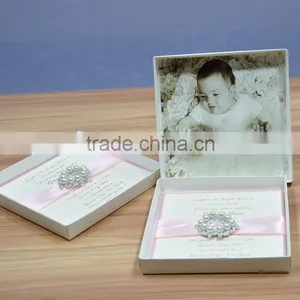 2016 Newmengxing Elegant Wedding Invitation With Pink Ribbon and Silver Ribbon, Can Customize thumbnail-1