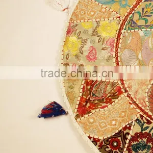 White Beige Round Cushions Indian Meditation Floor Pillows Decorative Table Cloth and Mats thumbnail-4