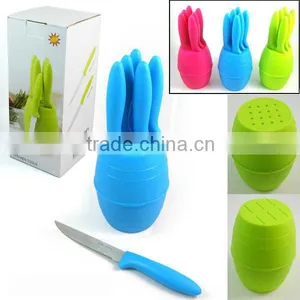 6PCS PLASTIC HANDLE 4.5" KNIFE WITH PP BUCKET STAND, KNIFE SET, KITCHEN KNIFE thumbnail-1