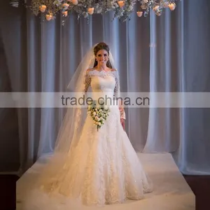 2016 High Quality Ivory Red Beautiful Lace Luxurious Wedding Dress With Bridal Veil thumbnail-1