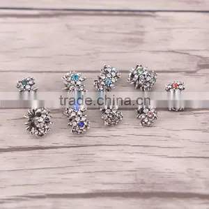 5.0mm Antique Silver European Flower Crystal Big Hole Beads Charms Fits Charm Bracelets Jewelry thumbnail-1