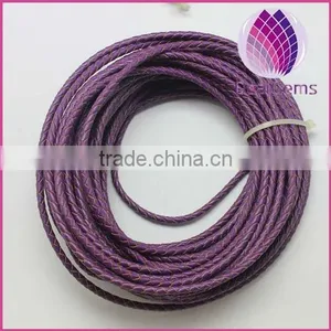Purple Color Real Leather Cord 3.0mm Braided Cord for Bracelet thumbnail-1