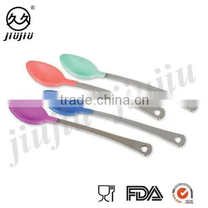 2016 Hot Spoons Baby Silicone Feeding Spoons With Stainless Handle thumbnail-1