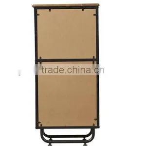 Industrial Metal Frame Wood Top Bookcase With Fluted Doors thumbnail-3