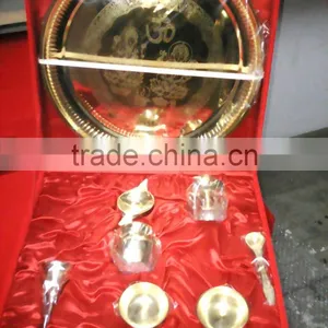 Brass Polished Puja Thali Gift Set, Puja Ritual Set thumbnail-1