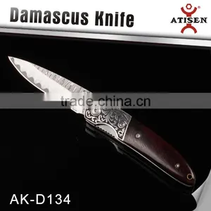 Top Quality Damascus Knife Outdoor Pocket Knife With Color Wood Handle thumbnail-1