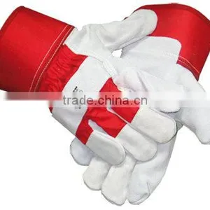 Cow Split Canadian Red Cotton Drill Back Leather Mining Gloves thumbnail-2