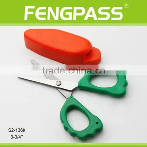 S2-1368 3-3/4" 2CR13 Stainless Steel PP Plastic Handle Cute Style Kid Scissors With Carrot Cap thumbnail-1