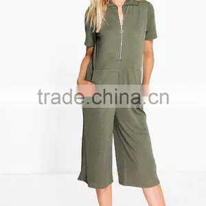 Custom Printing One Piece Jumpsuit Women Short Sleeve Loose Jumper Style Culotte Zippered Jumpsuit Wholesale thumbnail-2
