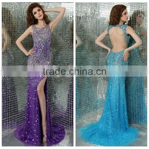 2015 Sexy Revealing Crystal Beaded Sheath Nude Evening Dress thumbnail-1