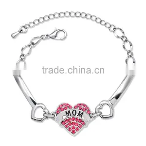 Pink Rhinstone Love Heart Bracelet Personal Design Love Bracelet Simple Design Chain Bracelet for Daughter thumbnail-6