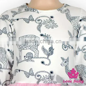 Romantic Spring Children Clothing Frock Design Long Sleeve Pattern Printed Baby Girl Pink Tutu Princess Dress thumbnail-4
