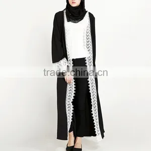 New Model Abaya in Dubai 2017 Wholesale Lace Cotton Liene Robes Musulmane Turkey Hijab Abaya Muslim Cardigan Moroccan Kaftan thumbnail-2