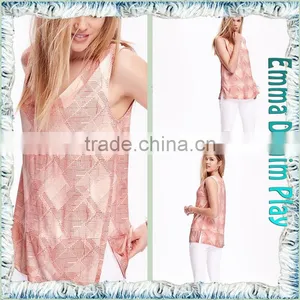 2016 New Model Special Knit Design Womens Plaid Sleeveless Tank T-Shirts thumbnail-4