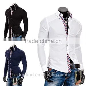 100% Cotton Solid Color Slim Fit Men Double Collar Dress Shirt for Men thumbnail-3