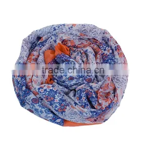 Voile Scarves & Wraps Rectangle Blue Orange Flower Ladies Fashion Scarves thumbnail-3