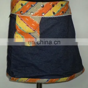 Reversible Denim Wrap Skirt With Pouch thumbnail-2