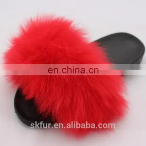 Factory Wholesale Long Hair and Soft Real Fox Fur Slides for Women thumbnail-4
