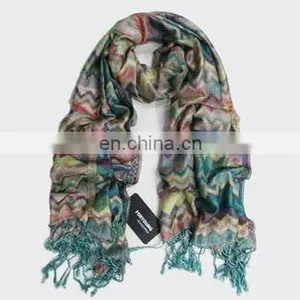 Multi Colored Zigzag Pashmina Shawls Stoles thumbnail-1