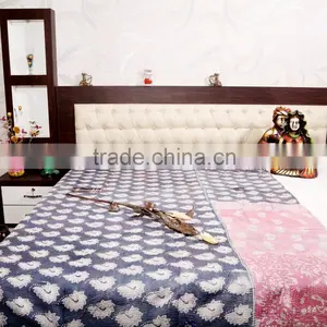Kantha Print King Size Quilt Reversible Ethnic Art Bedding Indian Vintage Flower Prints Bed Cover thumbnail-1