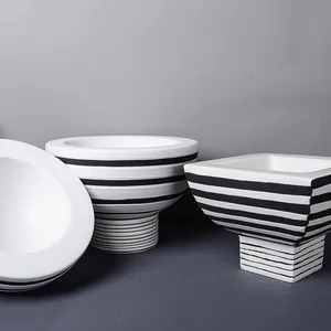 Black And White Zebra-Stripe Nordic Style Unique Ceramic Vase Decortion For Office Hotel thumbnail-5